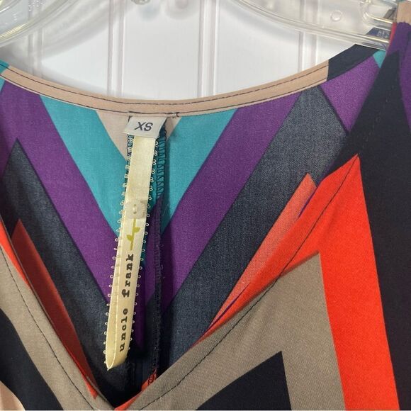 Uncle Frank Dress XS Colorful Chevron Stripes Y2K Women Mini V-neck - Picture 5 of 7
